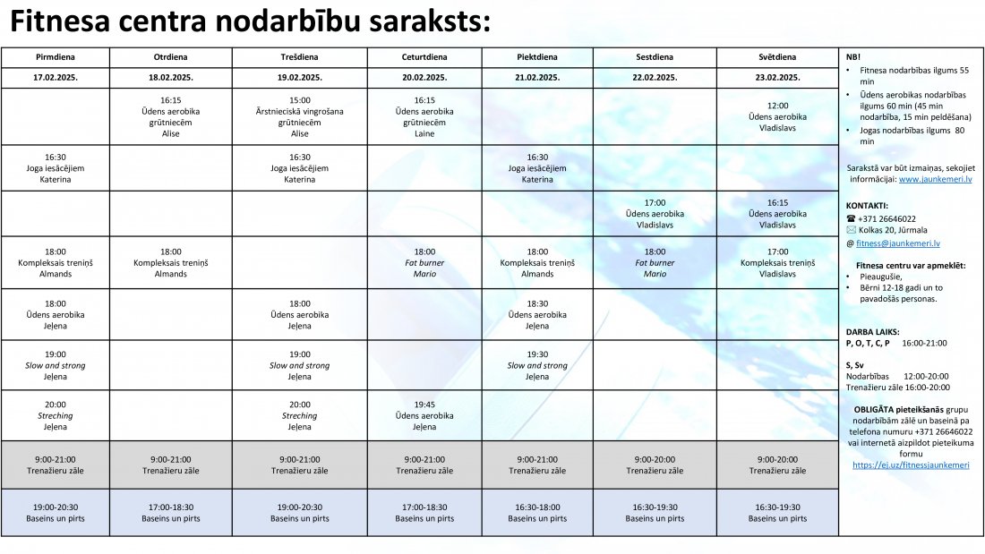 Nodarbību saraksts 17.03.2025 līdz 23.03.2025.