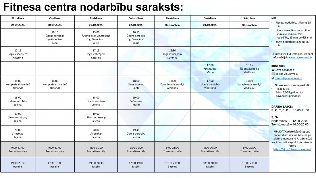 Nodarbības no 29.09.2025. līdz 5.10.2025.